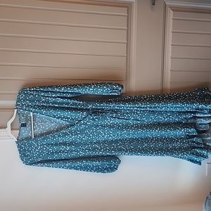 SHEIN Green Floral Midi Wrap Dress Sz M